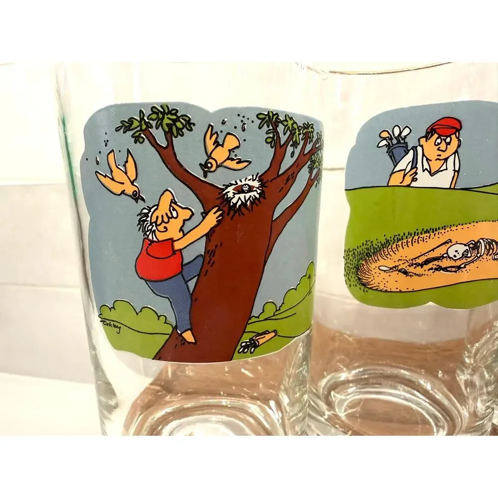 Vintage Ashby Cartoon Golf Tumbler Drinking Glasses Set‎ of 6